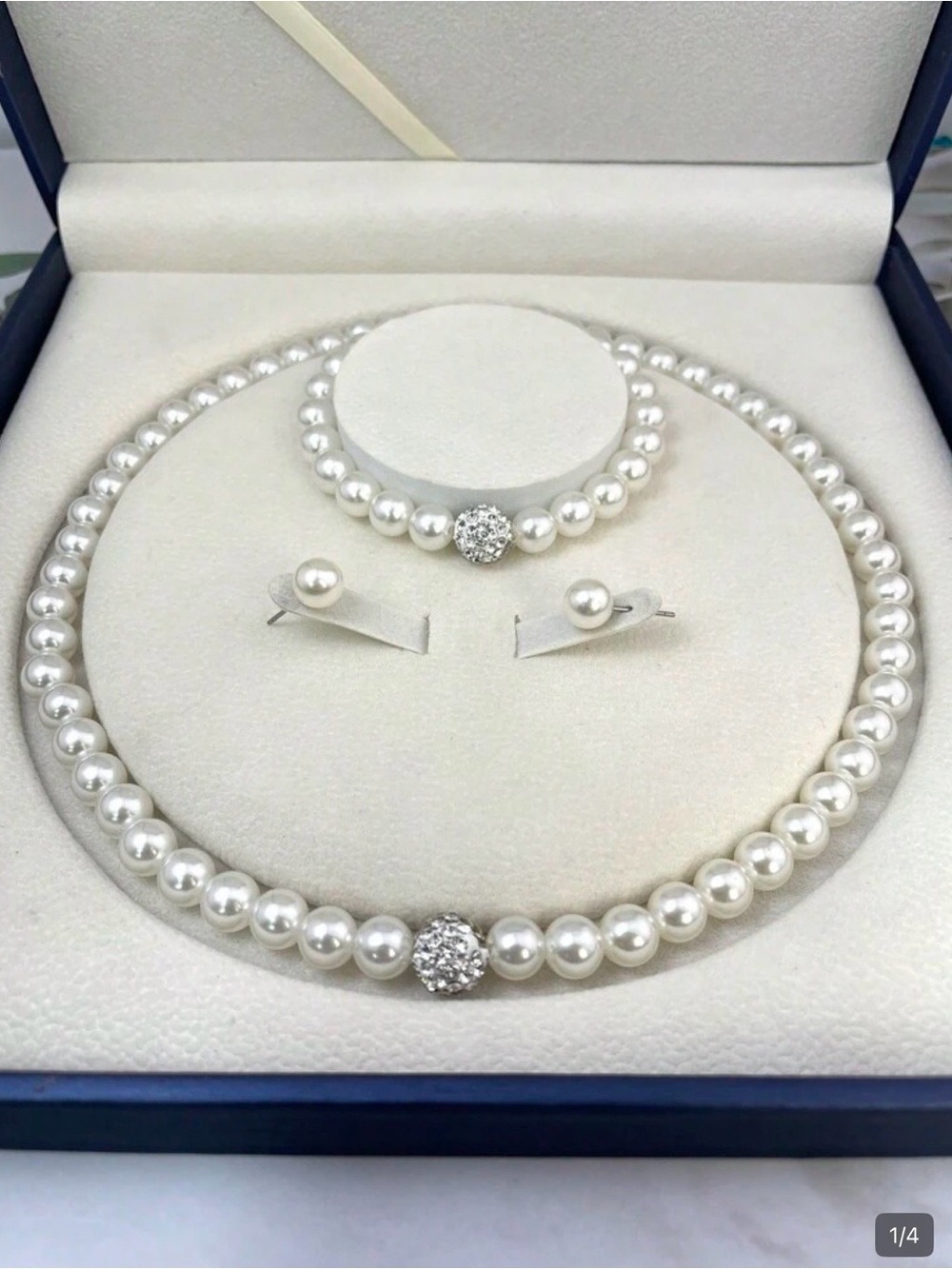 Classic White Pearl Necklace, Bracelet & Stud Earrings Set